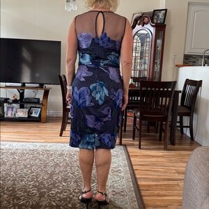 Eliza J Navy and Purple Floral Midi Dress